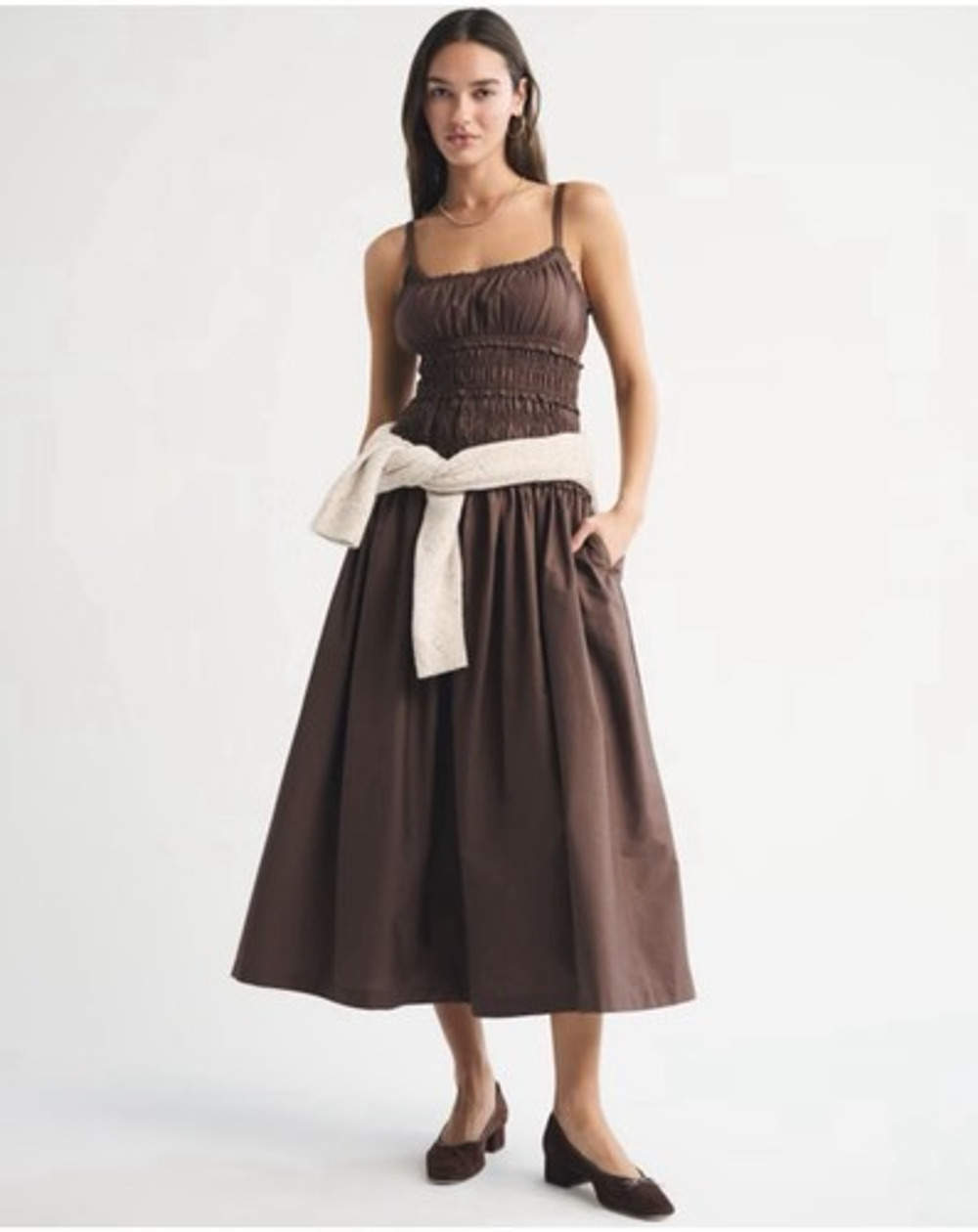 Abercrombie & Fitch Bra-Free Smocked Drop-Waist Maxi Dress Small A011187